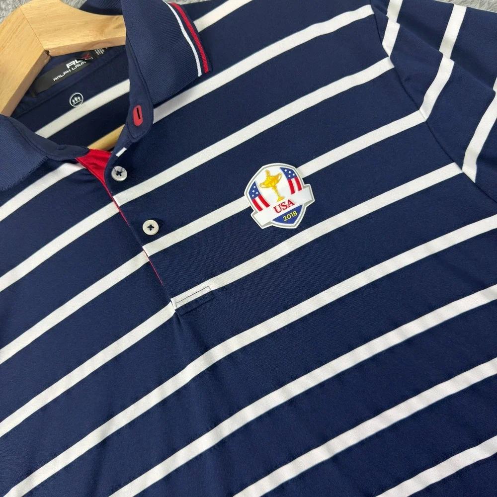 Ralph‎ Lauren RLX USA Ryder Cup 2018 Golf Polo Shirt Striped Mens Small